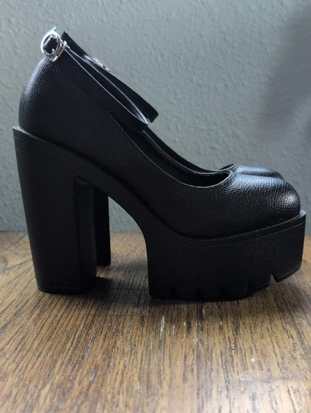 Classic Black Platform Mary Jane Heels with Ankle Strap